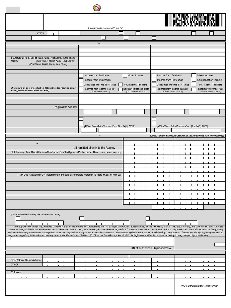 Annual Income Tax Return for Micro/Small Taxpayers | PDF | Tax ...