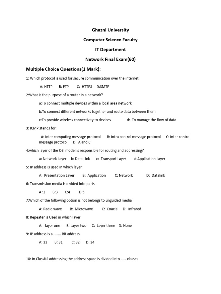 Final Exam Paper22222 | PDF | Computer Network | Internet Protocol Suite
