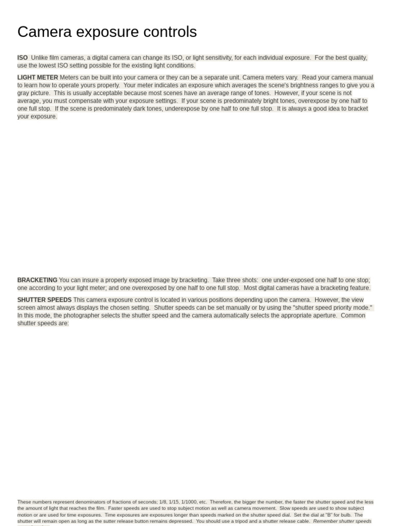 Unit 2 - Camera Exposure Controls | PDF | Exposure (Photography ...