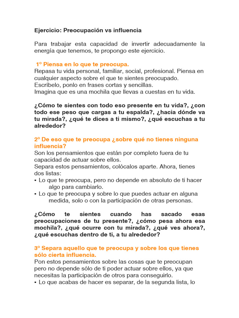 Ejercicio de Control y Preocupación | PDF