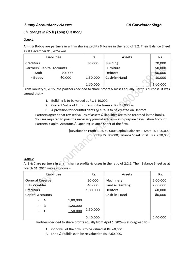 Revaluation for Partners' Profit Sharing Changes | PDF | Balance Sheet ...