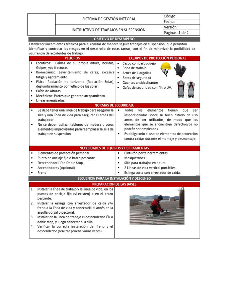 Instructivo para Trabajos en Suspensión | PDF