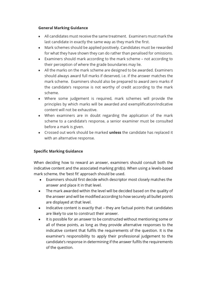 Marking Guidance for Examiners | PDF | Human Communication | Cognitive ...