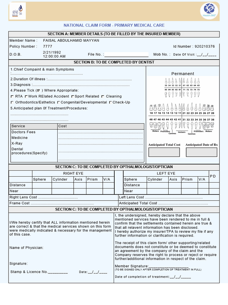 Dental OpticalClaimform | PDF | Health Care | Health Sciences