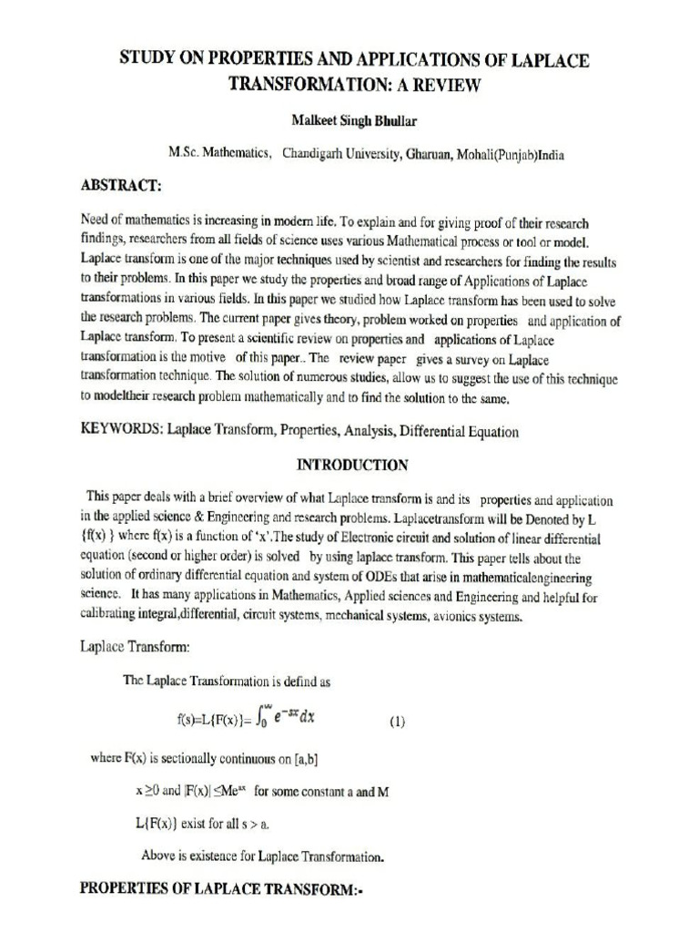 Laplace Transform Case Study Pdf