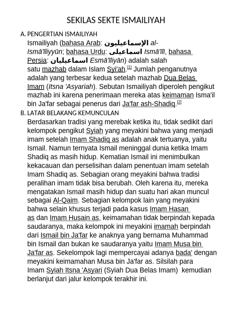 Sekte Ismailiyah dalam Islam Syiah | PDF