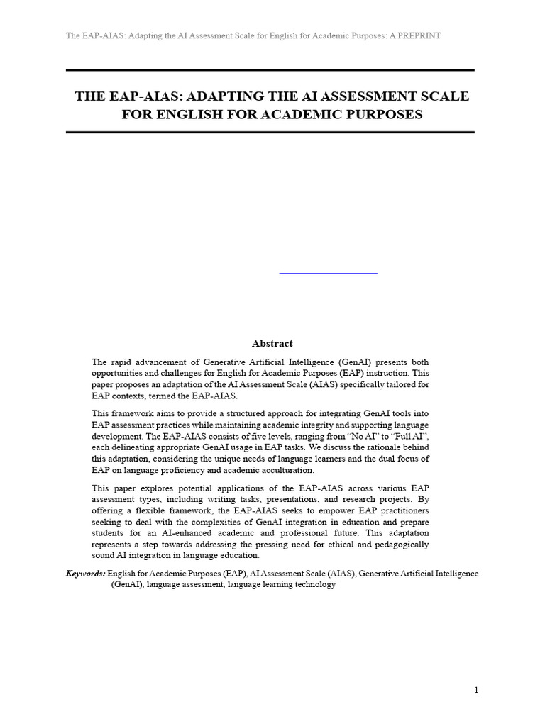 EAP-AIAS: AI Assessment for Academic English | PDF | Artificial ...