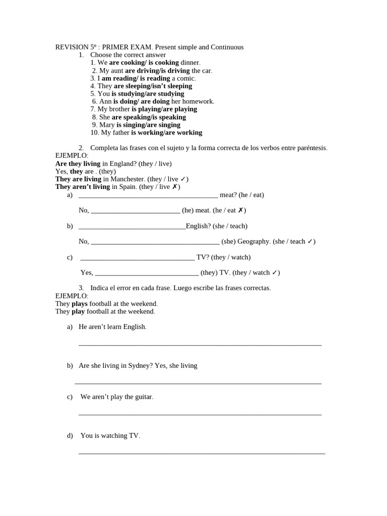 Present Simple vs. Continuous Exam Guide | PDF