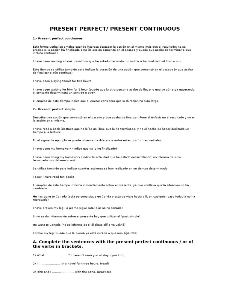 Present Perfect vs. Continuous Tenses Guide | PDF | Language Mechanics ...
