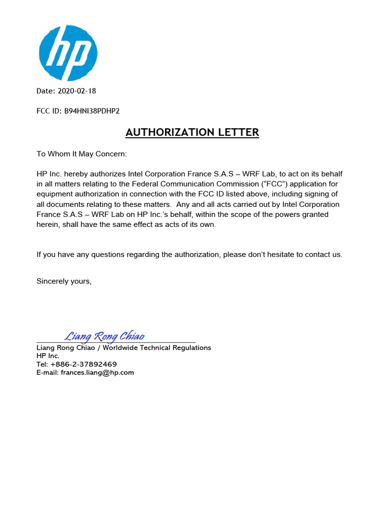 HP Authorization for FCC Application | PDF