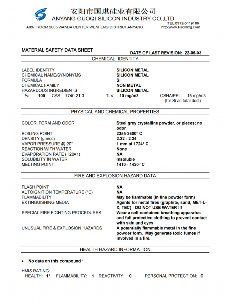 Silicon-Metal MSDS | PDF