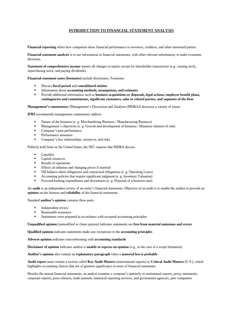 Financial Statement Analysis Overview | PDF | Fair Value | Historical Cost