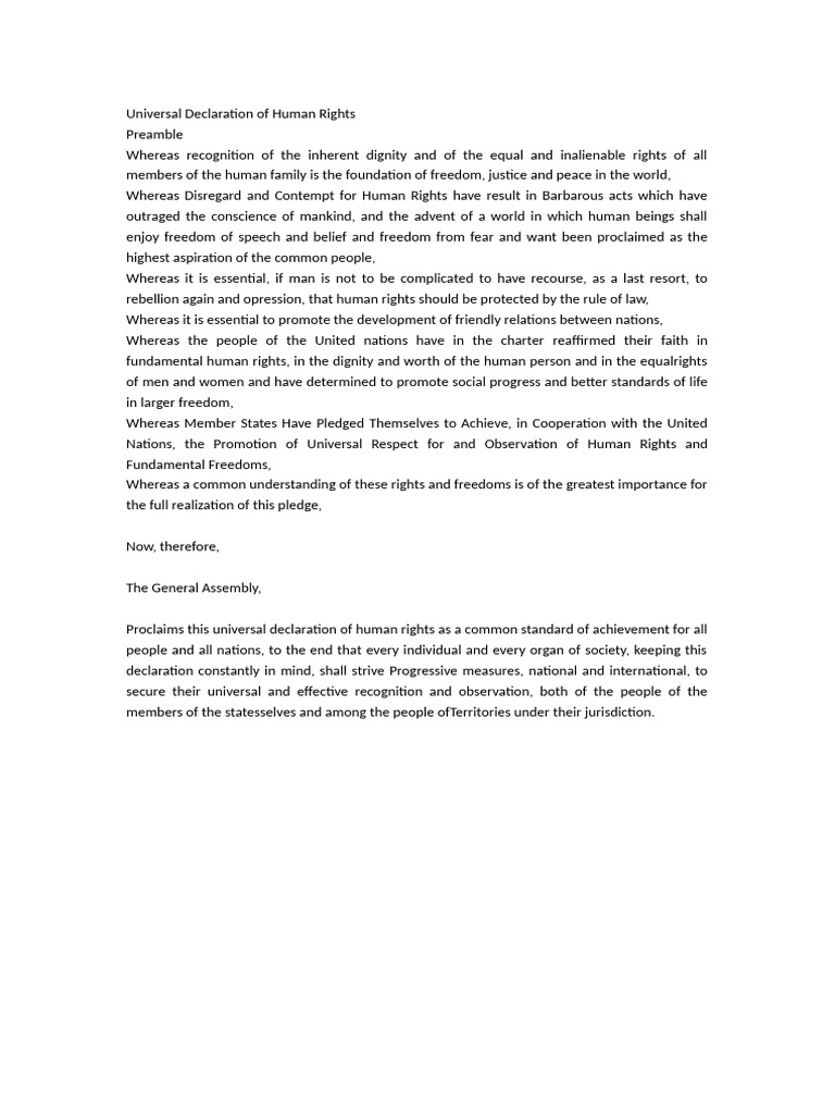 Universal Declaration of Human Rights Summary | PDF