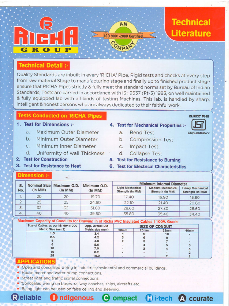 RICHA PVC Pipe Price and Specifications | PDF | Pipe (Fluid Conveyance ...