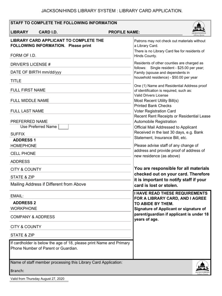 Library Card Application Aug 2020 | PDF | Identity Document