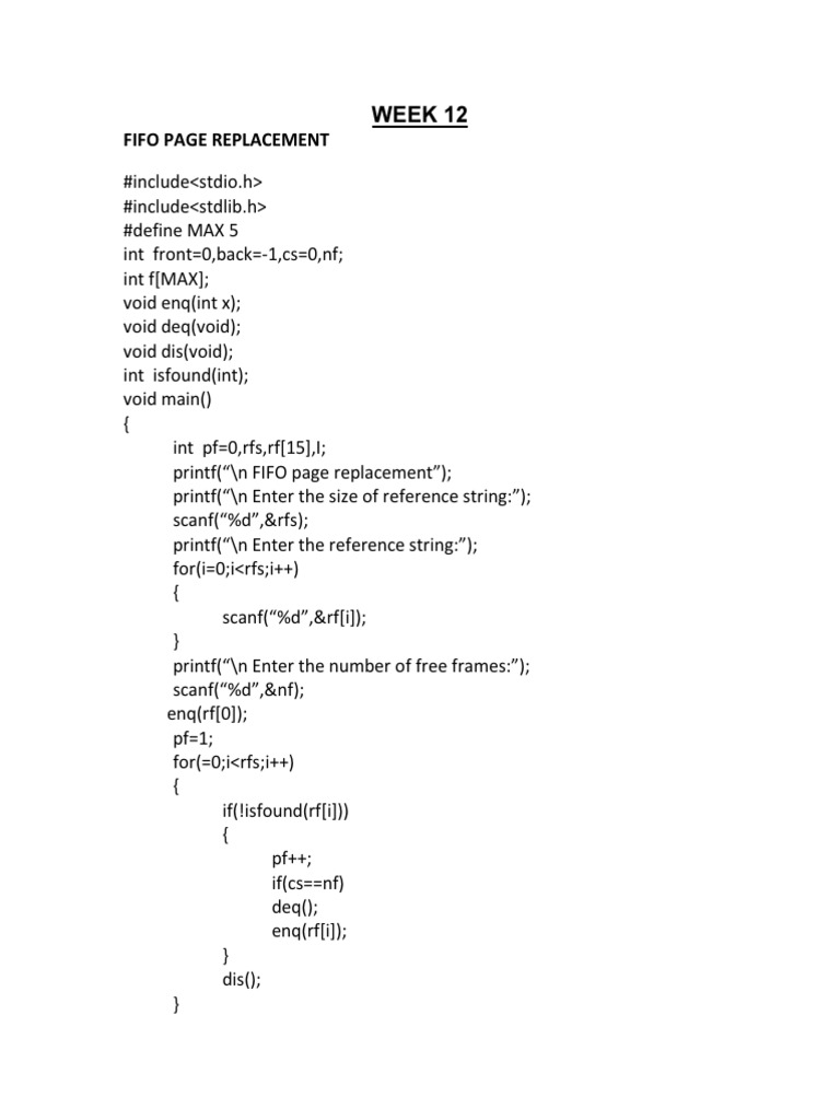 FIFO Page Replacement Algorithm in C | PDF