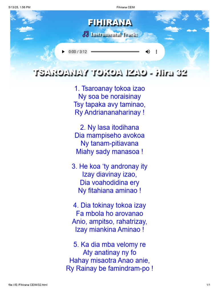 Tsaroanay Tokoa Izao | PDF