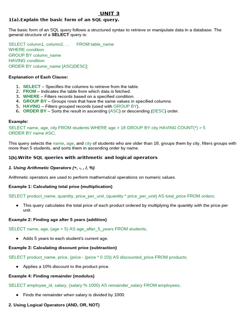 SQL Query Basics and Functions Guide | PDF | Sql | Data Model