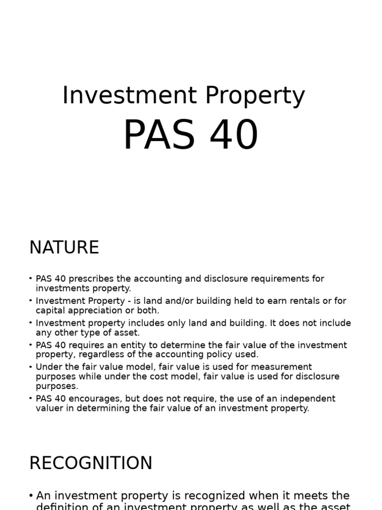 PAS 40: Investment Property Accounting Guide | PDF | Fair Value | Investing