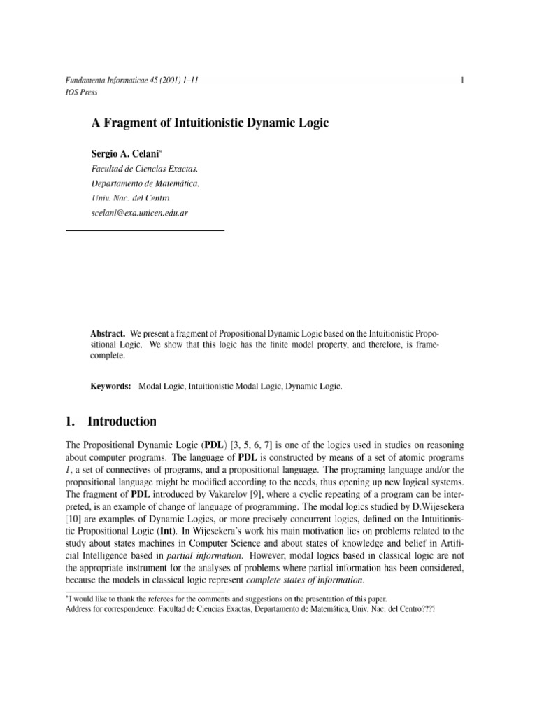 A Fragment of Intuitionistic Dynamic Logic | PDF