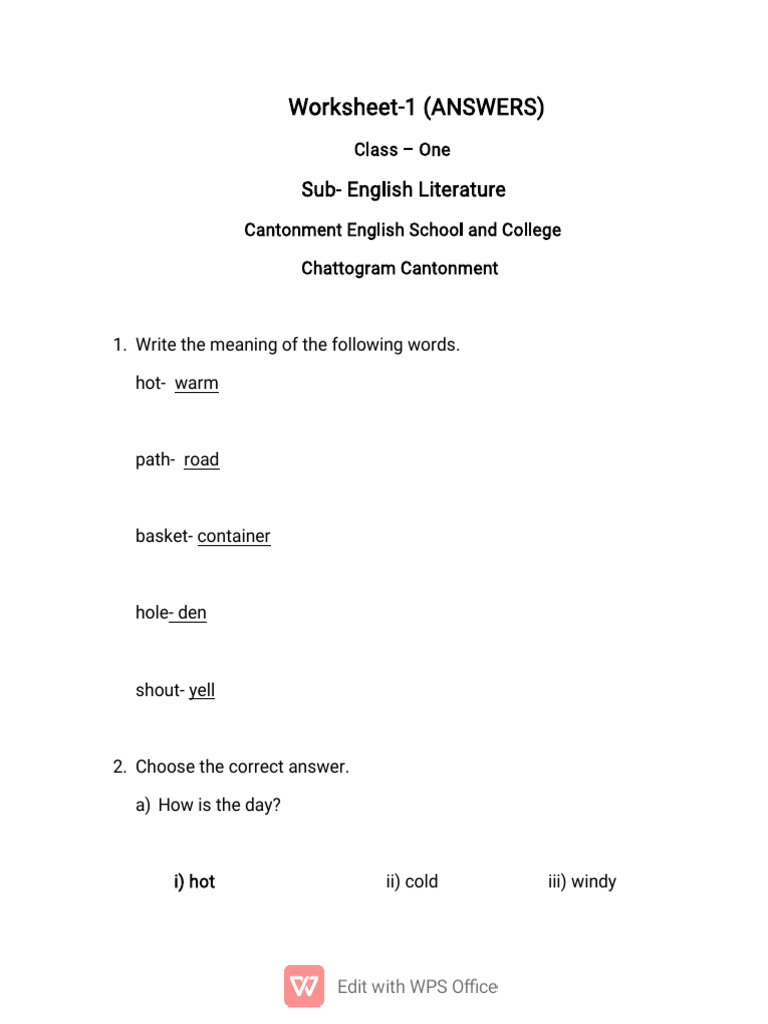 Worksheet 1 Answers | PDF