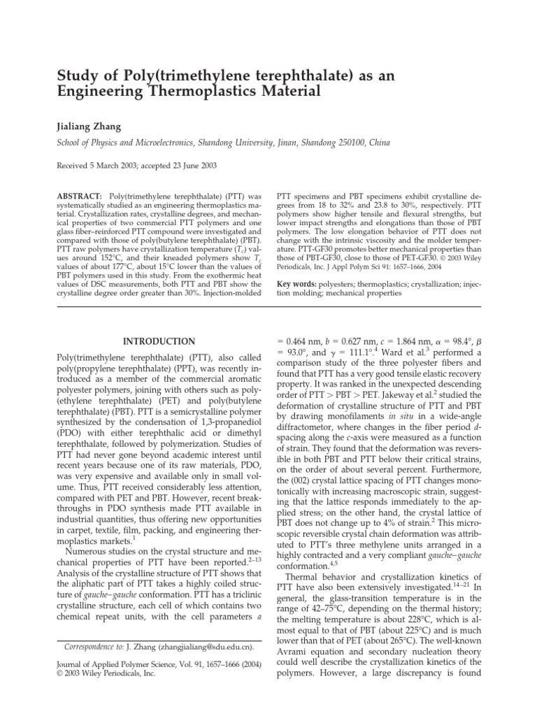 PTT as an Engineering Thermoplastic | PDF | Deformation (Engineering ...