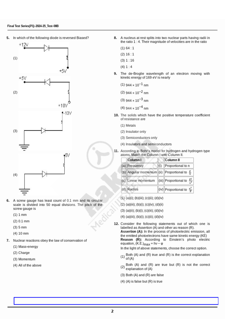 2024-25 Physics Final Test Series 8B | PDF | Atomic Nucleus ...