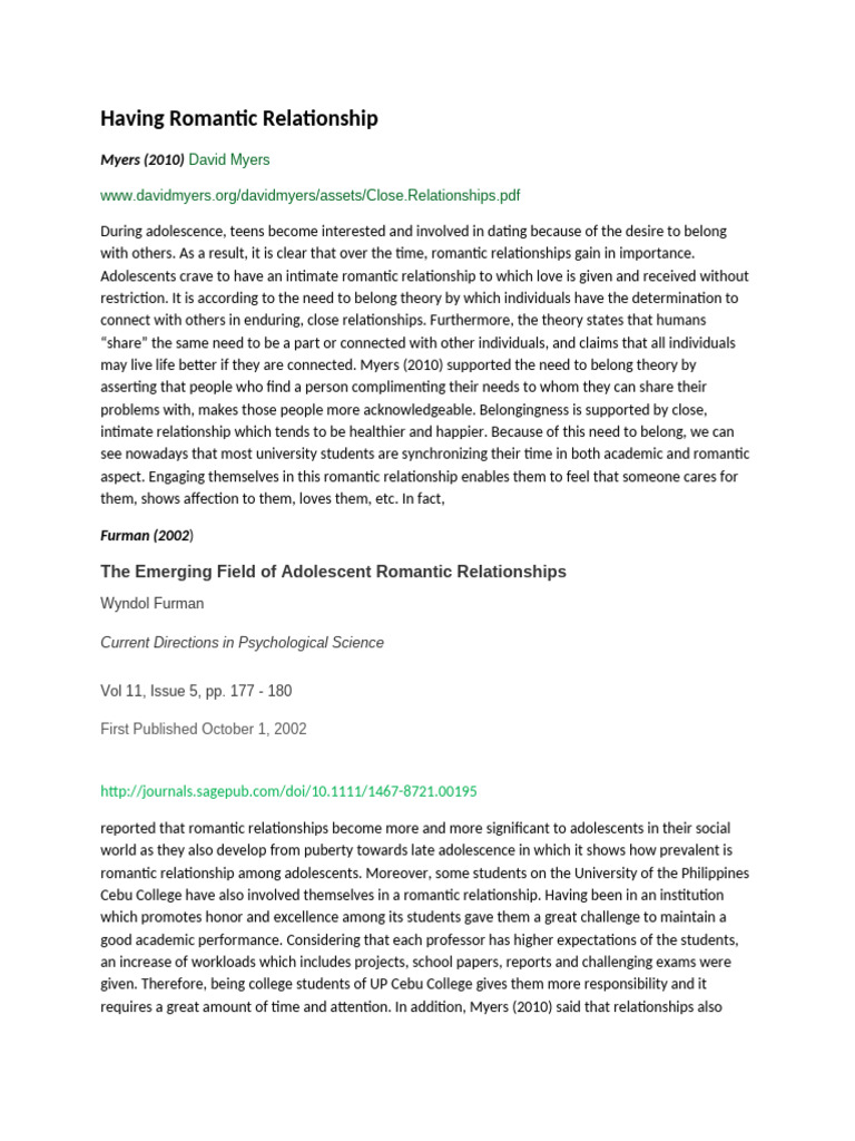 Having Romantic Relationship | PDF | Romance (Love) | Adolescence