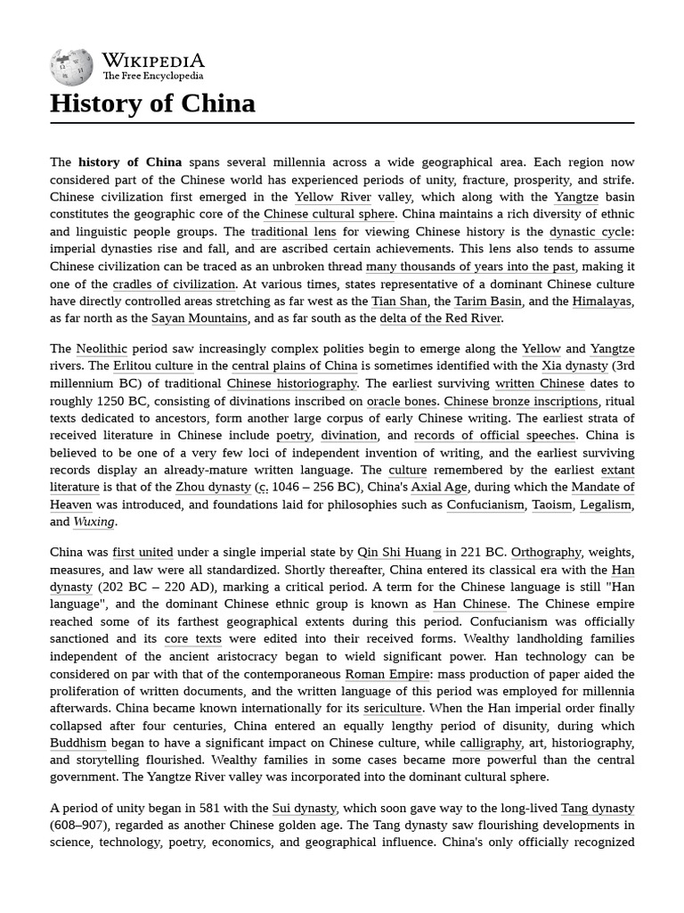 Overview of China's Historical Dynasties | PDF | History Of China ...