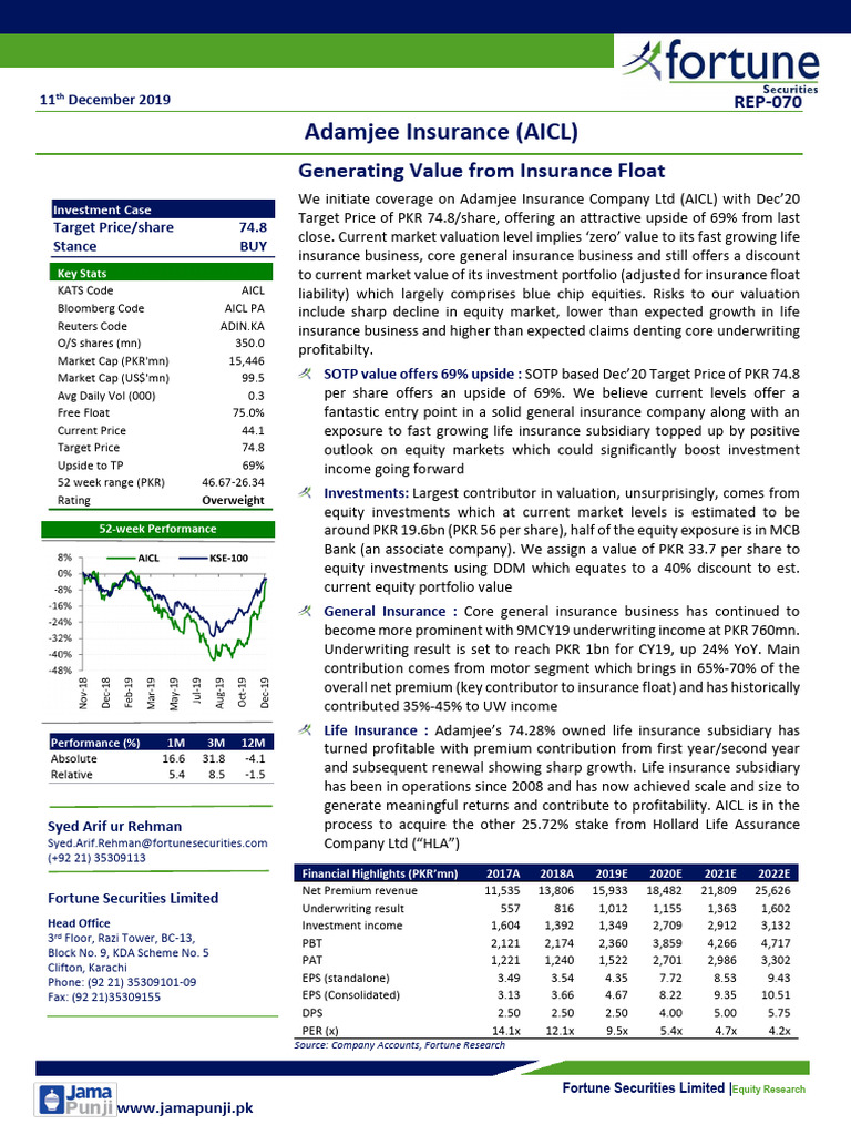 Fortune Research - AICL - Generating Value From Insurance Float | PDF ...