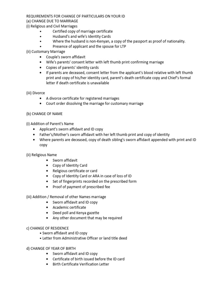ID Particulars Change Requirements in Kenya | PDF