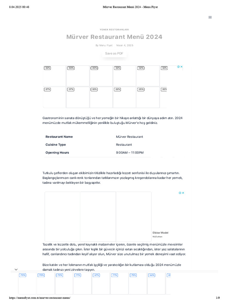 Mürver Restaurant Menü 2024 - Menu Fiyat | PDF