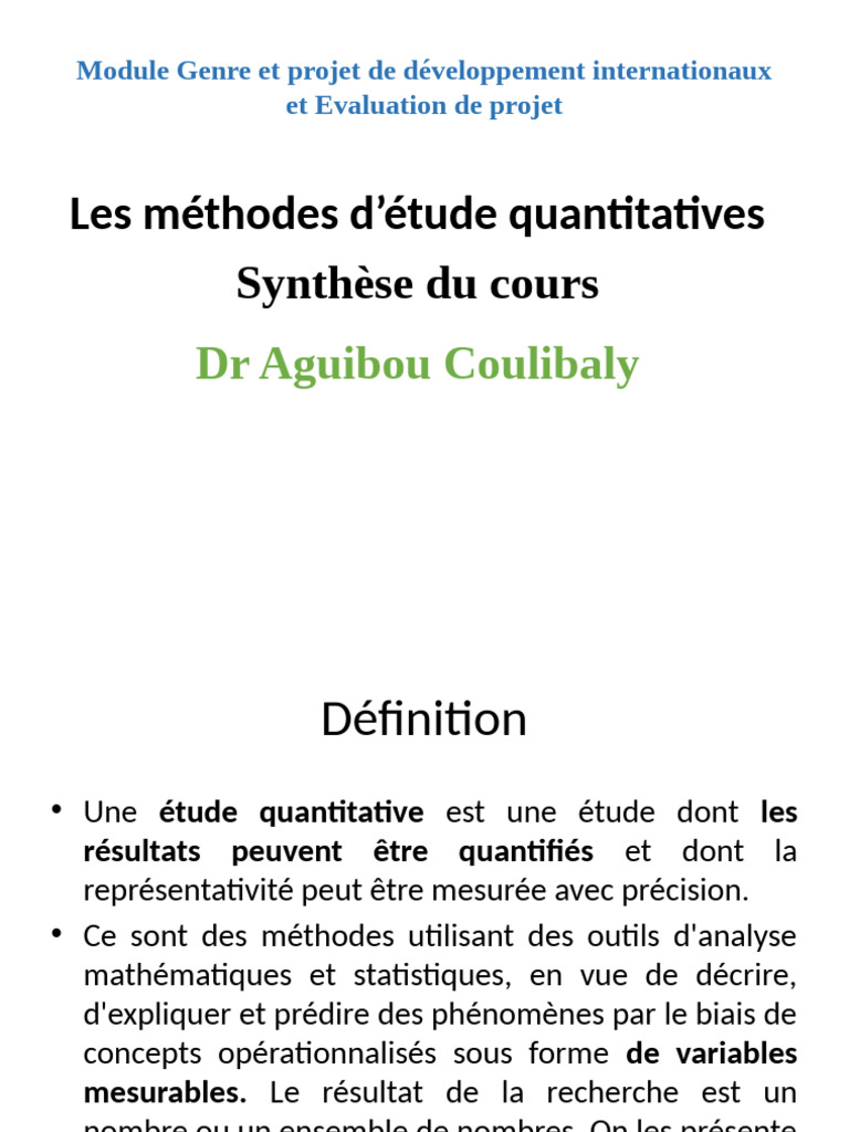 Méthodes d'étude quantitative en projet | PDF | Méthodes quantitatives ...
