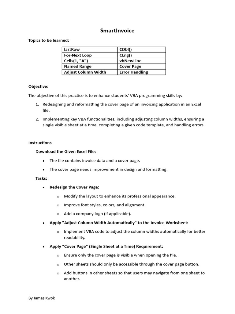 VBA Invoice App: Cover Page Redesign | PDF | Microsoft Excel | Visual ...