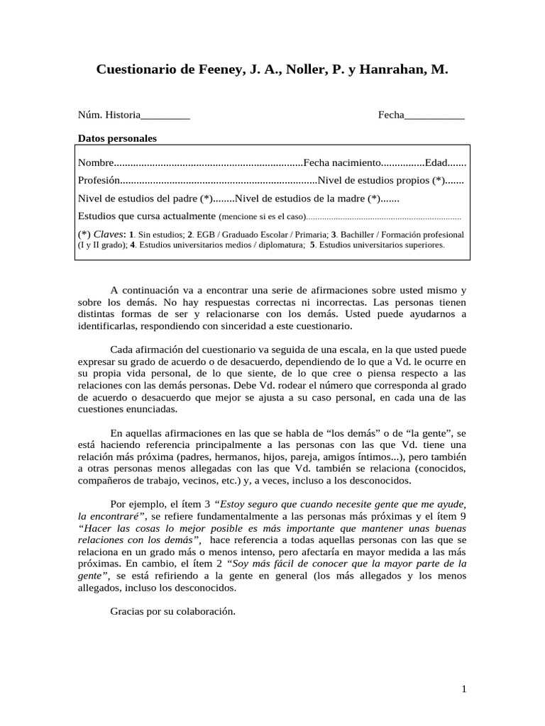 Cuestionario sobre Relaciones Personales | PDF