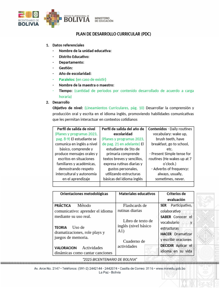 Plan de Desarrollo Curricular PDC | PDF | Aprendizaje | Comunicación humana