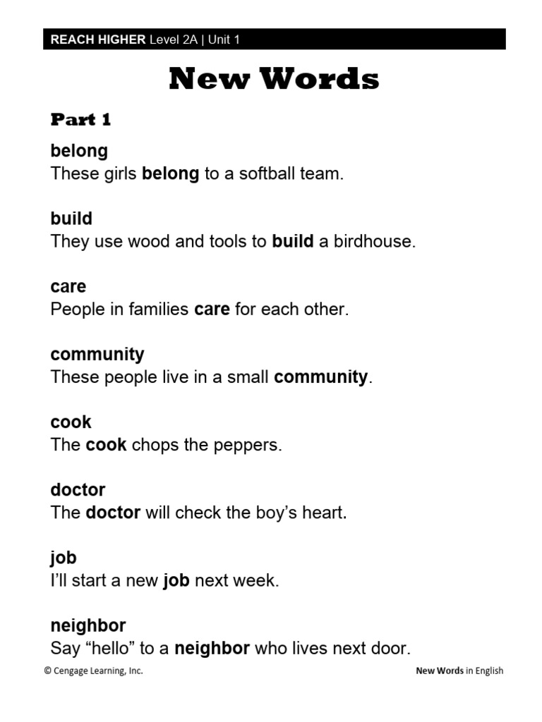 New Vocabulary for English Learners | PDF