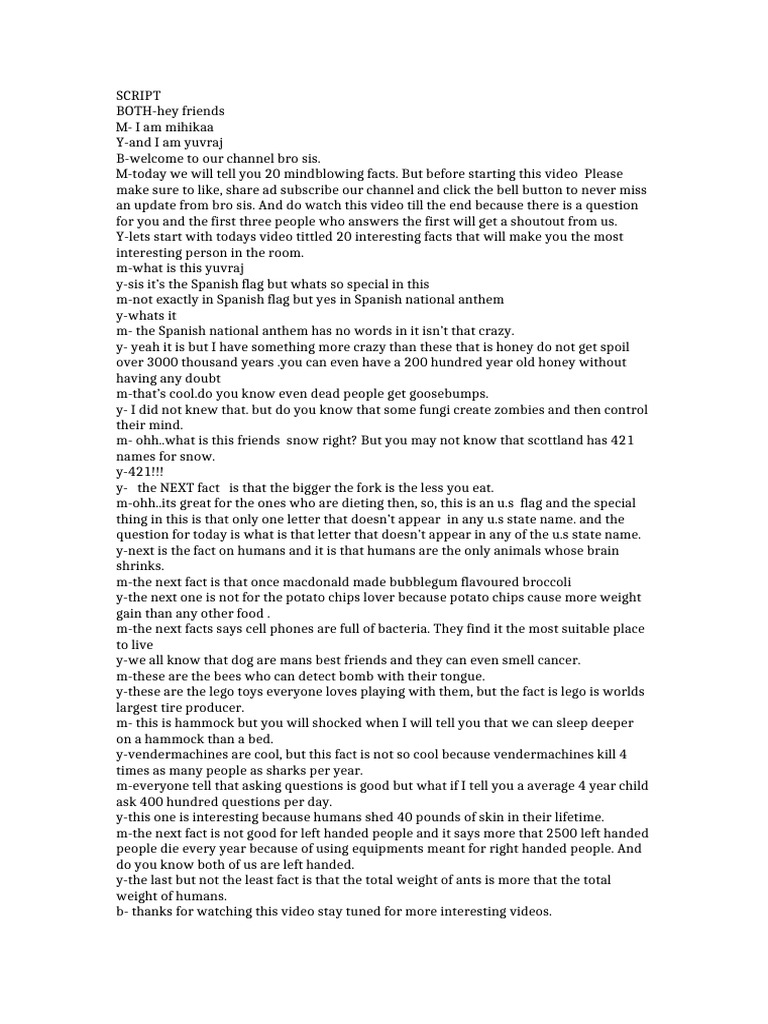 SCRIPT Fact Bro Sis | PDF