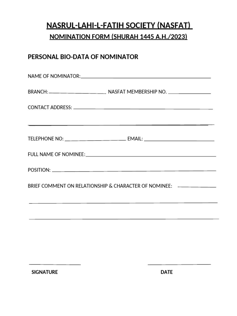 Shurah Nomination Form-2 | PDF