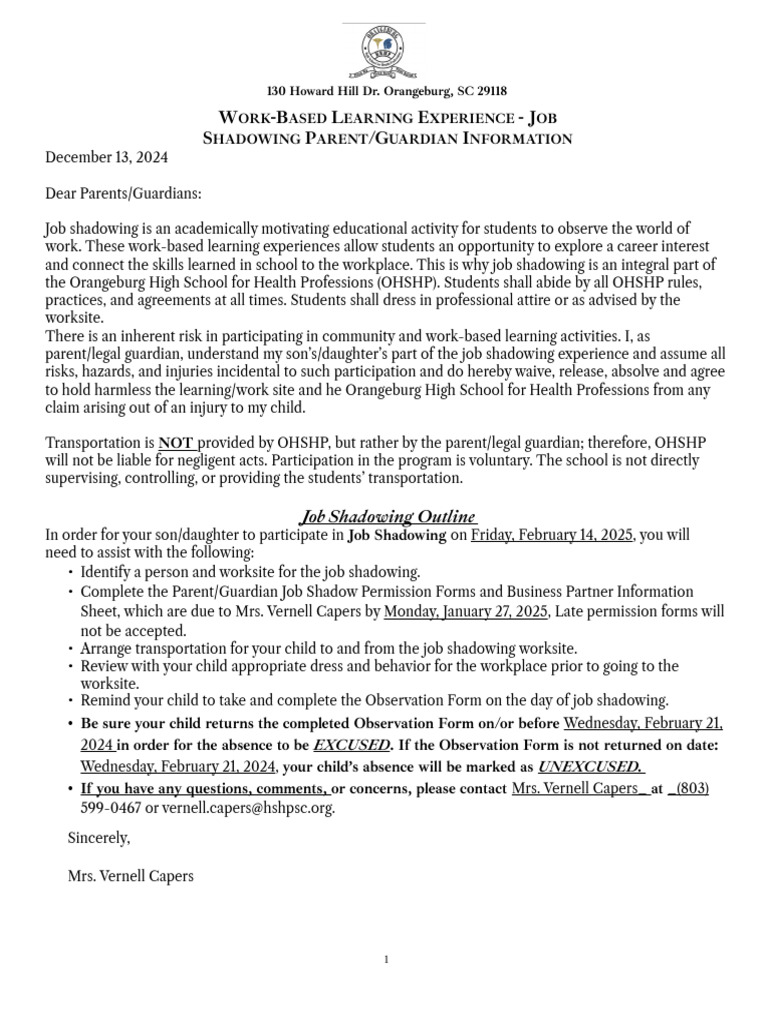 Job Shadowing Form 2025 | PDF