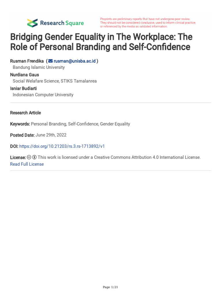 Bridging Gender Equality in The Workplace The Role | PDF | Social ...