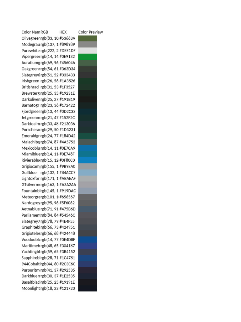 Color Codes and Previews Guide | PDF