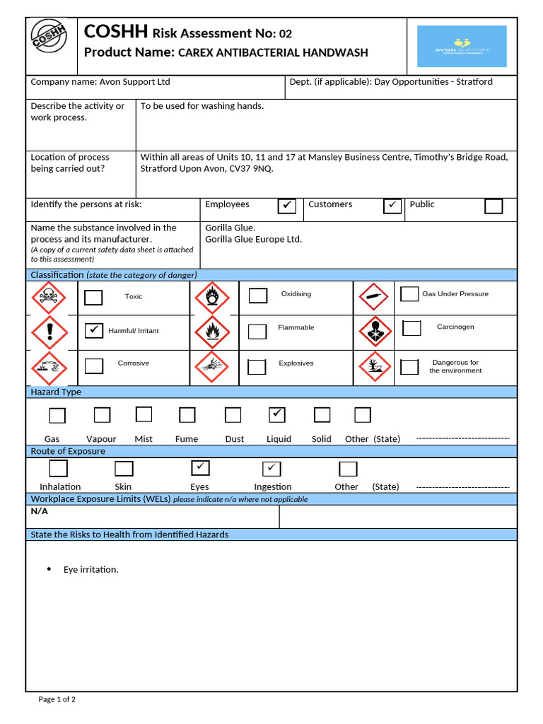 Carex Antibacterial Handwash SDS | PDF | Hand Washing | Toxicity