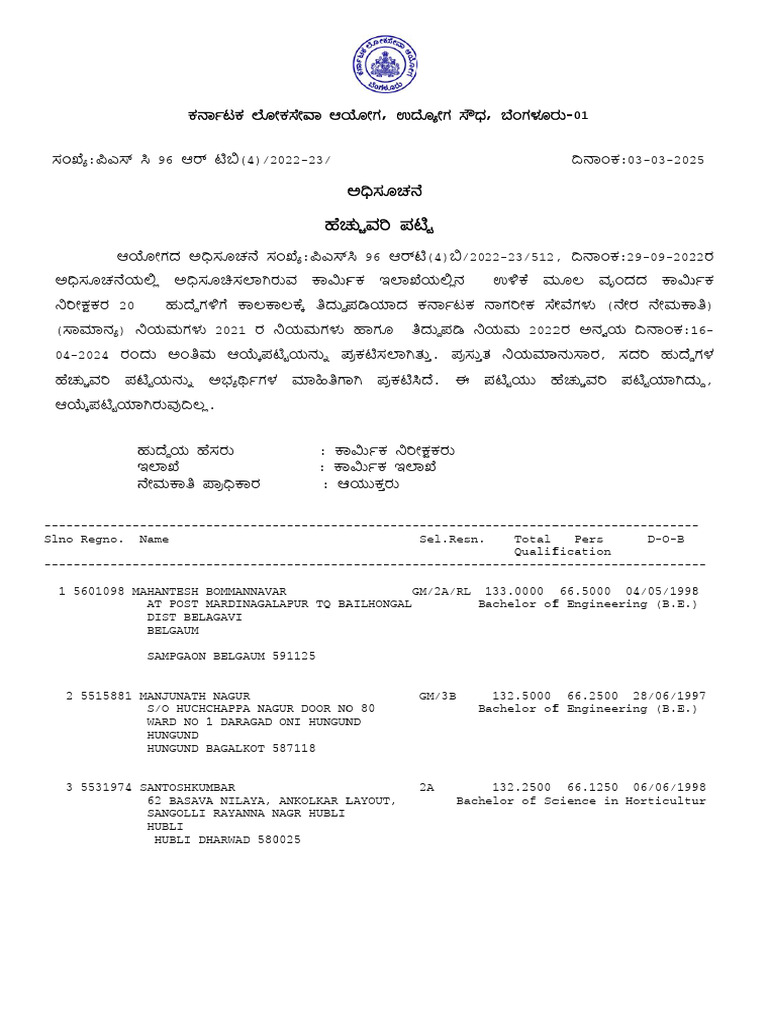 ADDITIONAL LIST LABOUR INSPECTOR.hshd.pdf | PDF | Vocational Education ...