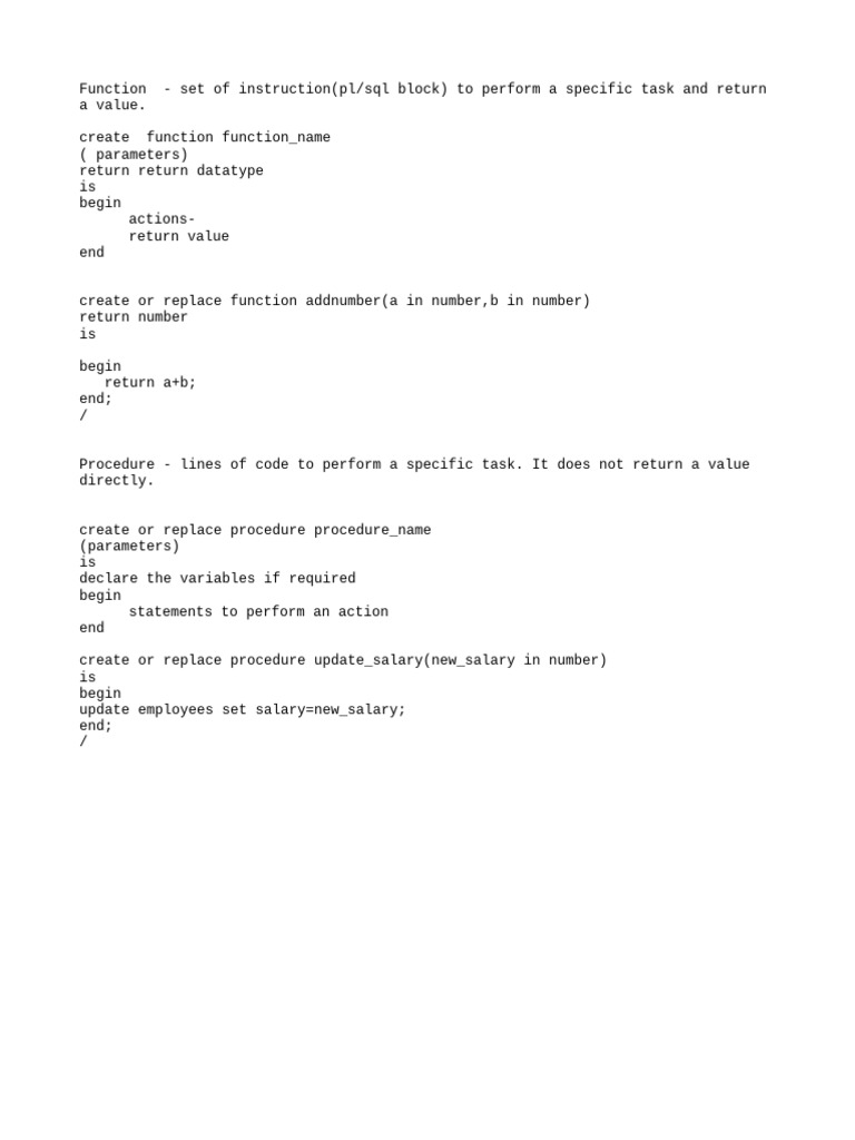 Function - Set of Instruction(Plsq | PDF