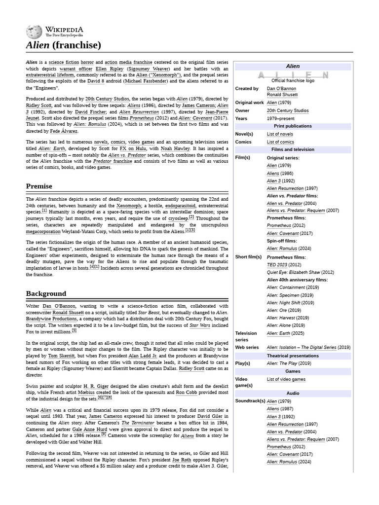 Alien Franchise Overview and Timeline | PDF