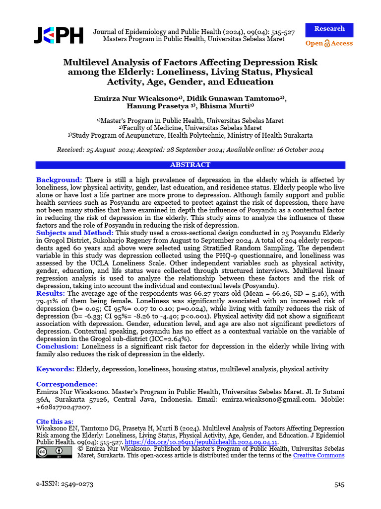 Depression Risk Factors in the Elderly | PDF | Major Depressive ...