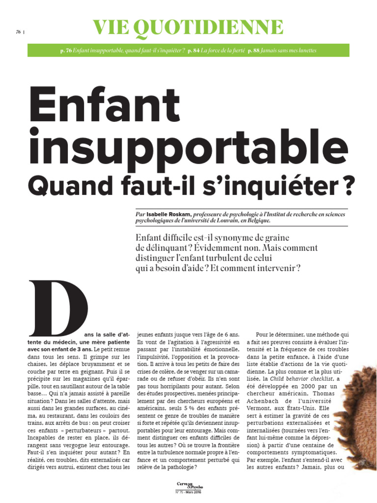 Enfant insupportable : quand s'inquiéter ? | PDF | Émotions | Psychologie