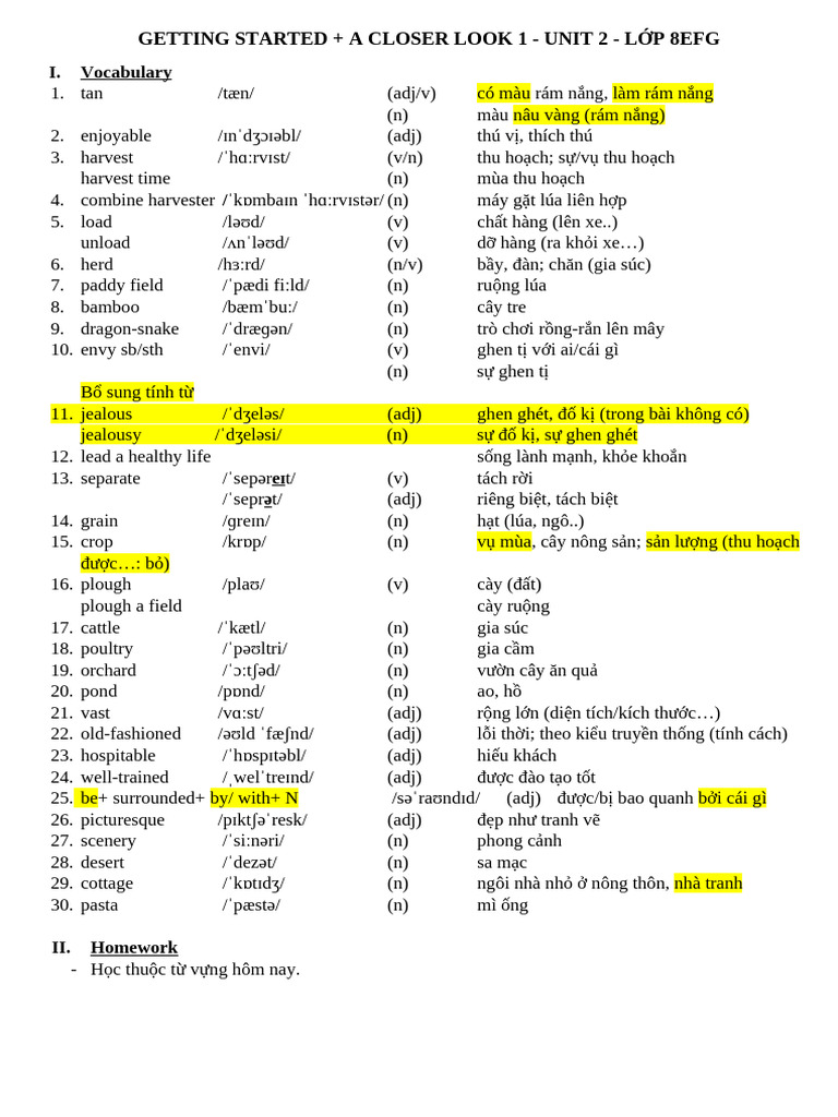 Getting Started + A Closer Look 1 - Unit 2 - L P 8efg S A | PDF