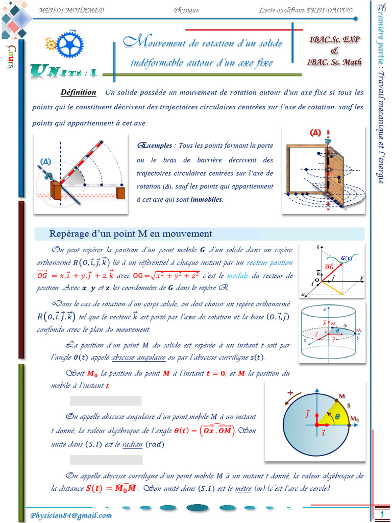Mouvement de rotation d'un solide indéformable | PDF | Mouvement de ...